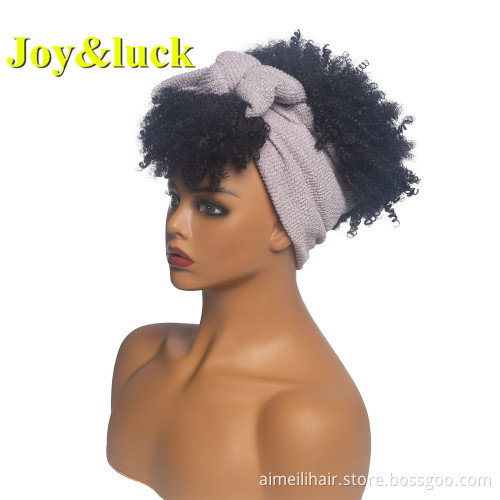 Women's Wholesale  Scarf Wigs For African Beige Hairband Black Hair Short Afro Kinky Curly Headband Wig Synthetic Hair Wigs
